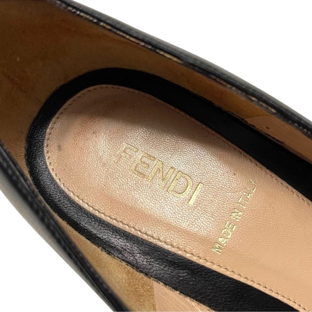 FENDI Fendista Leather Gold Logo Platform Heels 37 - Picture 13 of 16